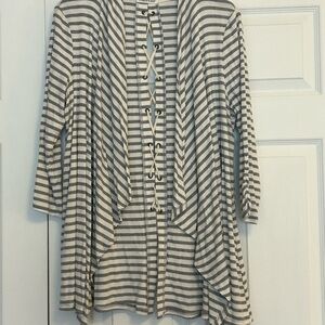 Maurices Gray and White Lace-Up Cardigan